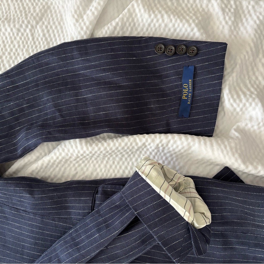 Ralph Lauren Navy Linen Pinstripe Suit Jacket - Picture 13 of 16